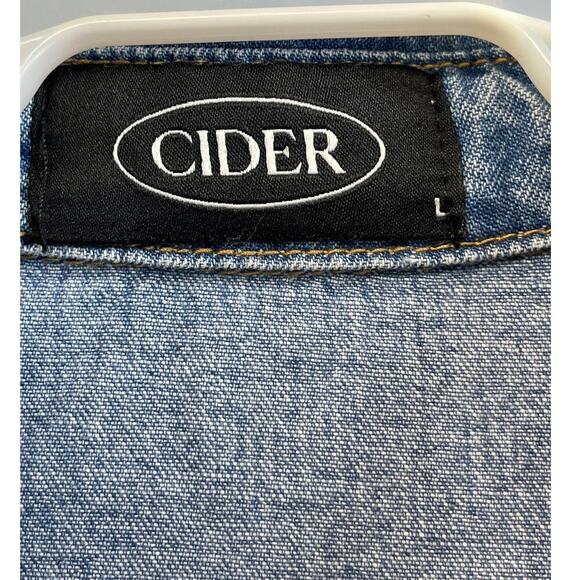 CIDER Womens L Blue Jean Embroidery Button Up Shirt Jacket Casual Wear - Picture 3 of 7
